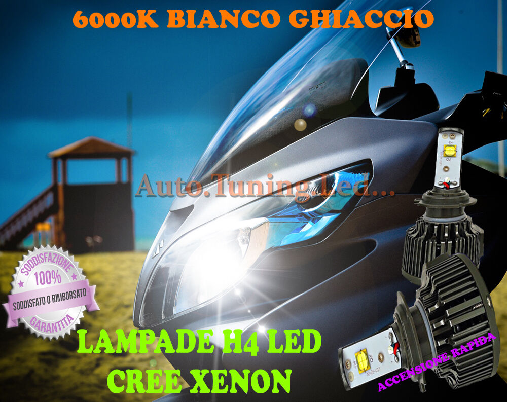 2 LAMPADE H4 CREE XENON BIANCO PURO 6000K MOTO ACCENSIONE RAPIDA BURGMAN 800
