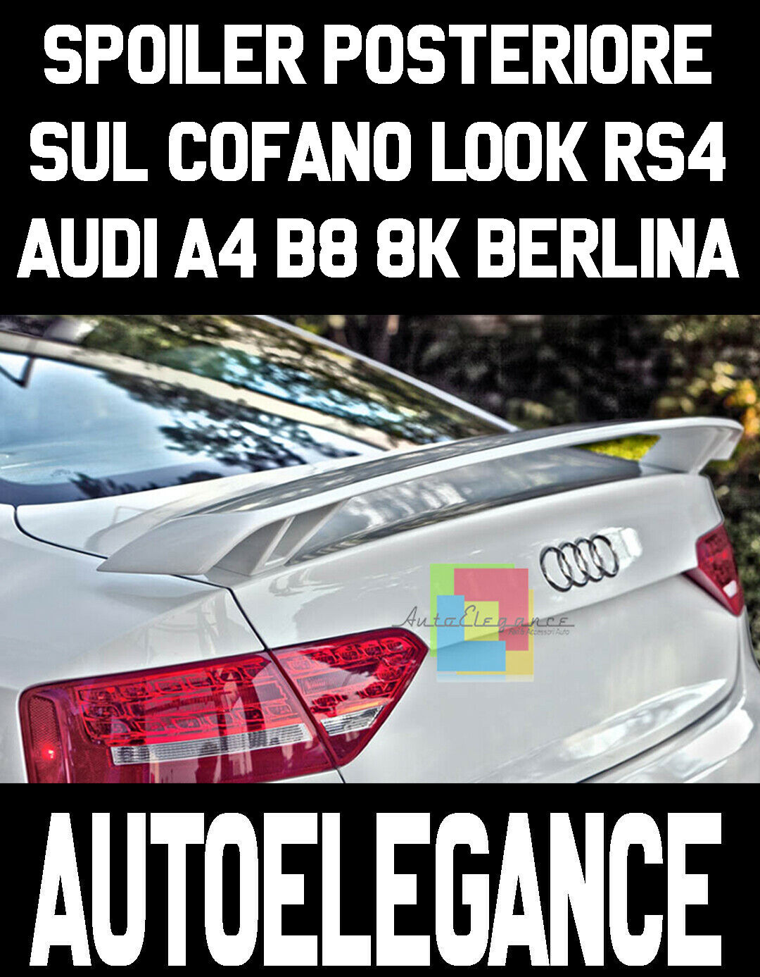 ALETTONE SUL COFANO LOOK RS4 PER AUDI A4 B8 2008-2014 BERLINA SPOILER POSTERIORE
