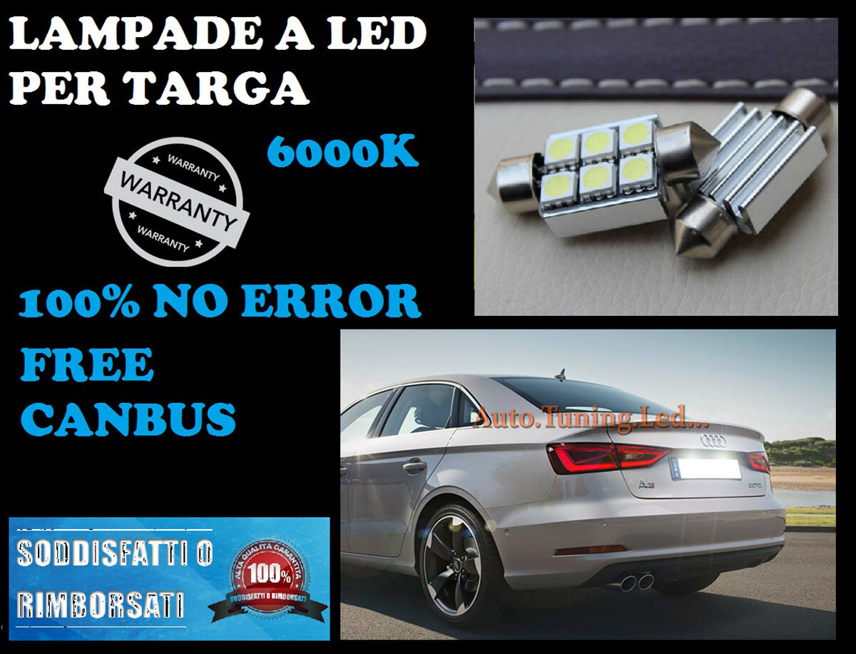 COPPIA LUCI TARGA A LED VW TOURAN 1P 03-06 NUOVO MODELLO CANBUS NO ERROR 36 MM