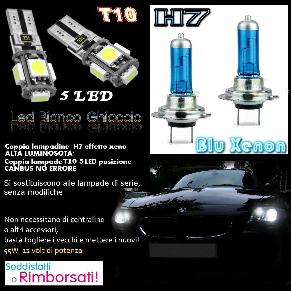 - FIAT SEICENTO SET LAMPADE H7 BLU XENON ANABBAGLIANTE 55W + T10 POSIZIONE LED